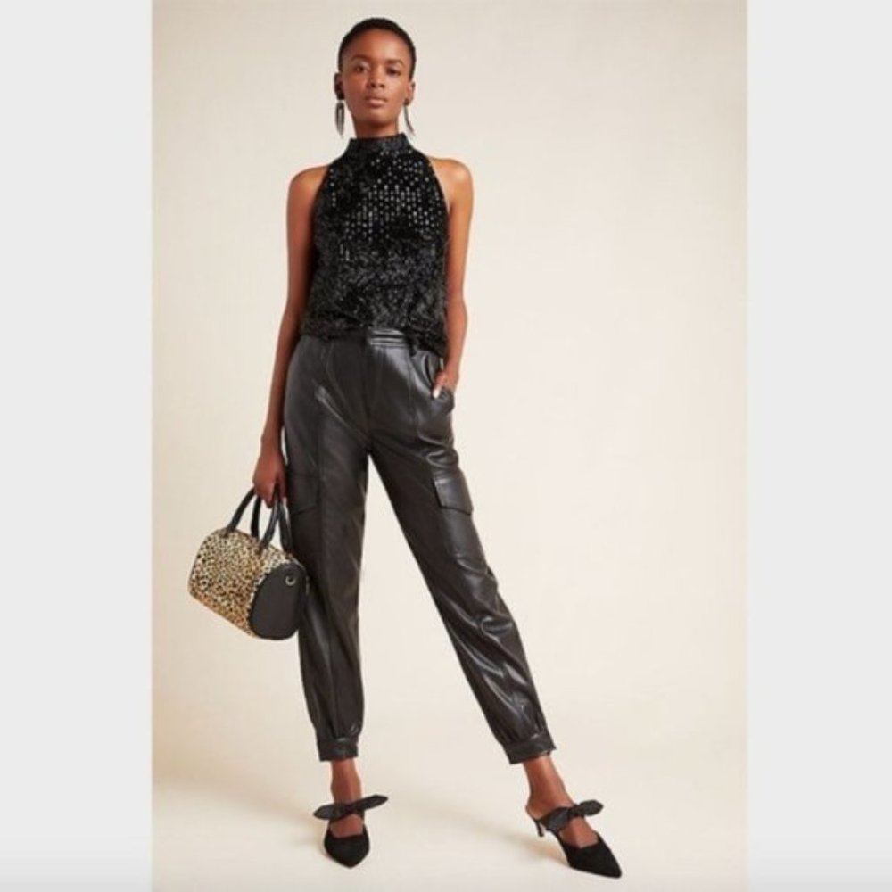 Anthropologie Priscilla Black Faux Leather Pants Size Large